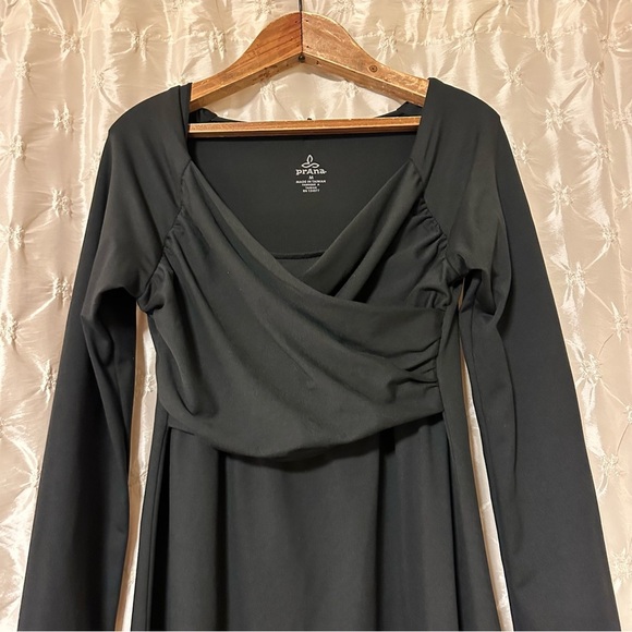 Prana Black Tally Faux Wrap Midi Knee Long Sleeve Dress - Picture 3 of 10